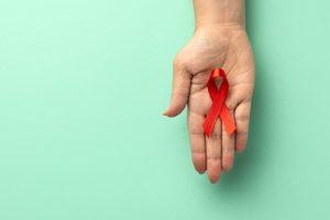 AIDS, HIV, awareness, support, red ribbon, hand, symbol