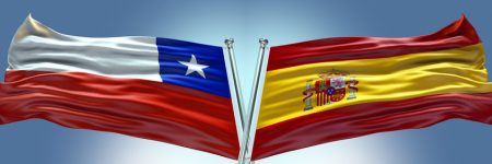 Double,Flag,Spain,Vs,Chile,Waving,Flag,With,Texture,Background