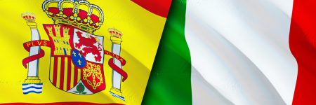 Spain,And,Italy,Flags.,3d,Waving,Flag,Design.,Spain,Italy
